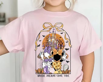 T-shirt rétro Halloween pour meilleures amies, T-shirt Halloween château magique pour enfants, T-shirt Halloween nœud effrayant pour tout-petits, T-shirts assortis Halloween pour meilleures amies