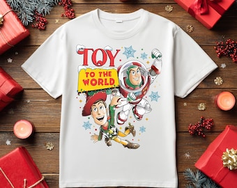 Toy To The World Christmas Shirt, Woody Buzz Lightyear Holiday Tee, Disney Xmas Family Shirt, Cute Christmas T-Shirt, Disney World Tee