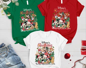 Matching Couple Disney Christmas T-Shirt, Holiday Tee, Mickey and Minnie Xmas Shirt, Cute Cartoon Christmas Outfit, Gift for Him and Her
