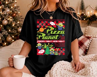 Pizza Planet Christmas Shirt, Retro Holiday Graphic Tee, Alien Pizza Planet T-Shirt, Christmas Family Matching Shirt, Disney Xmas Gift Idea