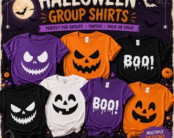 T-shirts personnalisés pour Halloween, 45 modèles uniques, T-shirt visage de citrouille effrayant, T-shirt assorti pour toute la famille, Fête d'Halloween