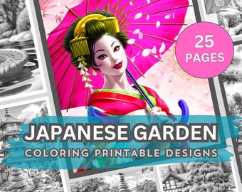 Kleurplaten Japanse zentuin: koi, kersenbloesems (set van 25, pdf-download)