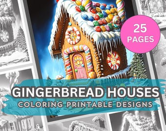 Gingerbread Houses Coloring Pages: Christmas Grayscale Designs (PDF Download)