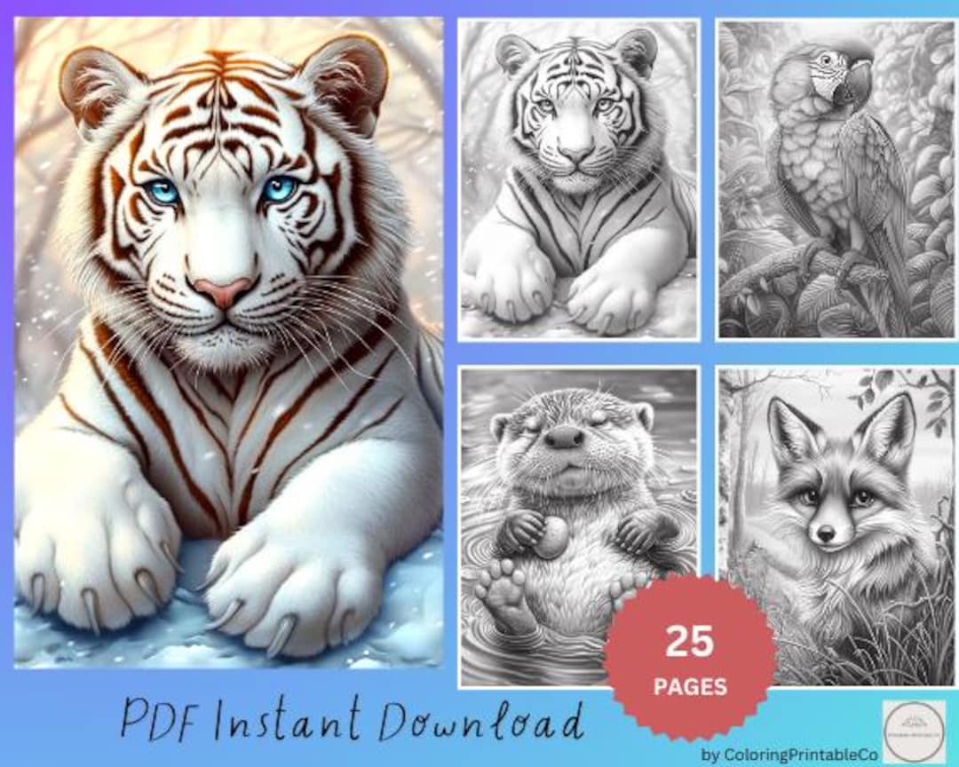 Wild Animals Grayscale Coloring Pages for Adults Printable Forest ...