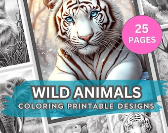 Dibujos para colorear de animales salvajes en escala de grises: Relajación para adultos, safari en la jungla (Descarga PDF)