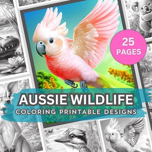 Colored example of a printable coloring page featuring an Australian Gala parrot bird in mid-flight, with detailed shading and natural tones and surrounding foliage