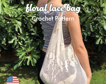 Floral Lace Bag Crochet Pattern – Large Filet Crochet Bag – Filet Crochet PDF (English)