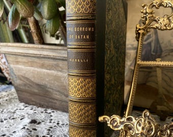 Las penas de Satán de Marie Corelli, 1895, antiguo, vintage, decorativo, clásico, inglés, ocultismo, novela satánica, Fausto, gótico, libro religioso.