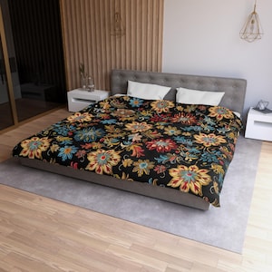 Bohemian Floral Microfiber Duvet Cover, Cozy Bedding, Flower Pattern Home Decor, Bedroom Makeover, Gift for Her