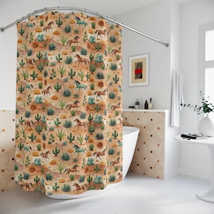 Desert Horse Shower Curtain– Wild West Bathroom Decor, Equestrian Style, Gift for Horse Lovers, Boho Home Accent