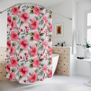 Floral Shower Curtain, Tropical Bathroom Decor, Hibiscus Design, Floral Home Accessories, Summer Vibes, Gift for Her