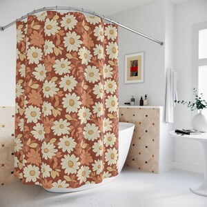 Boho Floral Shower Curtain, Retro Bathroom Decor, Spring Home Accessory, Vintage Floral Bath, Nature-Inspired Curtain