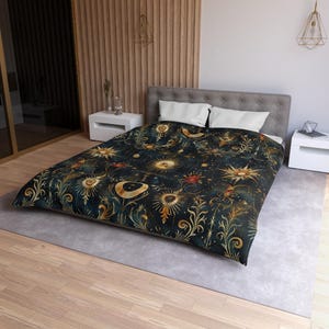Celestial Microfiber Duvet Cover, Cosmic Home Decor, Starry Night Bedroom, Astrology Gift, Boho Chic Bedding
