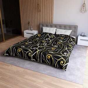 Duvet Cover, Elegant Floral Pattern, Floral Bedding, Dark Flowers, Swirly Botanical Design, Botanical Home Decor