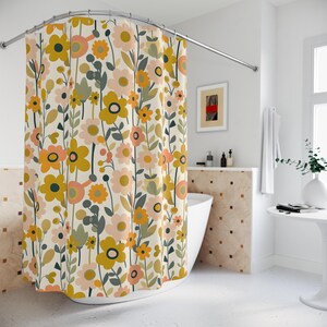 retro Shower Curtain, Boho Bathroom Decor, Colorful Home Accessories, Modern Shower Curtain, Gift for Housewarming, Cute Bathroom Ideas