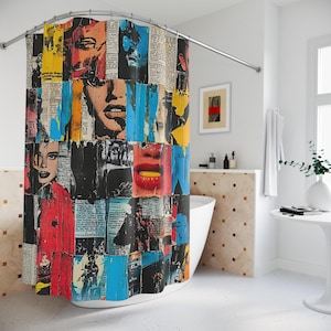 Vibrant Pop Art Shower Curtain, Retro Bathroom Decor, Colorful Art Shower Curtain, Unique Gift for Art Lovers, Modern Funky Bathroom