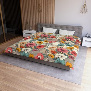 Floral Microfiber Duvet Cover, Boho Chic Bedding, Vibrant Flower Design, Home Decor, Warm Bedroom Essentials