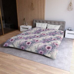 Floral Microfiber Duvet Cover - Boho Bedding, Soft Quilt, Bedroom Decor, Wedding Gift, Cozy Home