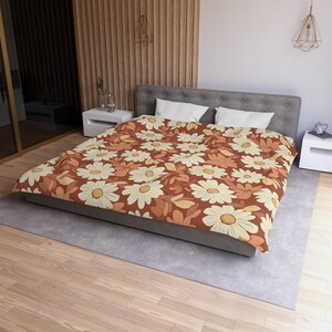 Boho Floral Microfiber Duvet Cover, Cozy Bedroom Decor, Spring Bedding, Gift for Her, Rustic Home Lovely Comforter