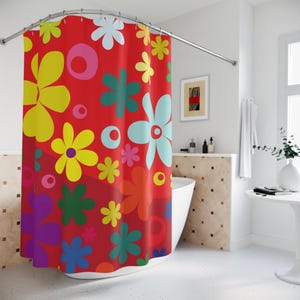Floral Retro Shower Curtains, Vintage Bathroom Decor, Botanical Bath Curtain, Nature Inspired Home Accessories, Retro Flower Shower Curtain