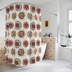 Boho Floral Shower Curtain . Vibrant Bathroom Decor, Bohemian Style Home Accents, Ideal for Relaxing Spaces, Gift for Housewarming, Unique