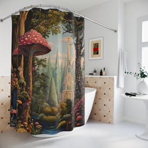 Enchanted Forest Shower Curtains, Woodland Bathroom Decor, Magical Nature Shower Curtain, Fairy Tale Bath Curtain, Fantasy Decor, Whimsical