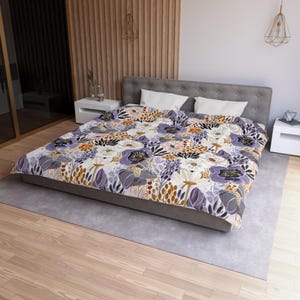 Floral Microfiber Duvet Cover, Bohemian Bedding Set, Cozy Bedroom Decor, Modern Floral Bedspread, Gift for Home