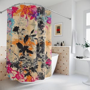 Retro Floral Shower Curtains, Rustic Grunge Bathroom Decor, Vintage Flower Fabric, Floral Print Bath Curtain, Boho Home Decor, Shabby Chic