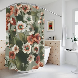 Terrakotta und Salbei Duschvorhänge - Boho Badezimmer Dekor, minimalistisches Zuhause, erdige Farben, botanisches Thema, Badezimmerrenovierung