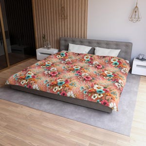 Floral Microfiber Duvet Cover - Vibrant Flower Bedding, Boho Home Decor, Spring Bedroom Style, Cozy Floral Blanket, Gift for Her