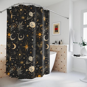 Cosmic Celestial Shower Curtain | Space Décor, Bohemian Bathroom, Astronomy Gift, Galaxy Theme, Home Décor