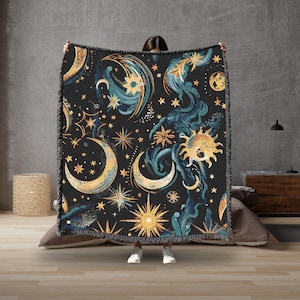 Celestial Woven Blanket - Cosmic Home Decor, Starry Night Throw, Galaxy Bedroom Accent, Outer Space Tapestry, Astronomy Gift