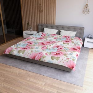 Floral Microfiber Duvet Cover | Cozy Bedding for Spring Decor, Home Makeover, Gift for New Home, Floral Bedroom