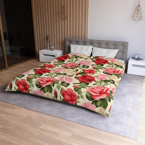 Romantic Floral Microfiber Duvet Cover, Cozy Bedding for Bedroom Decor, Perfect for Weddings, Anniversaries, Gifts, Home Makeover