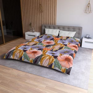 Floral Microfiber Duvet Cover, Bohemian Bedroom Decor, Cozy Bedding Set, Spring Home Accent, Unique Gift for Her, Flower Pattern