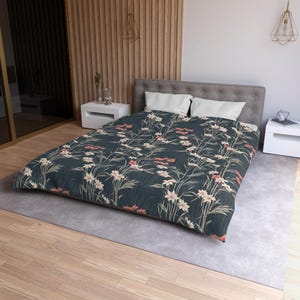 Serene Floral Microfiber Duvet Cover, Cozy Bedding, Home Decor, Bedroom Refresh, Gift for Nature Lovers, Spring/Summer