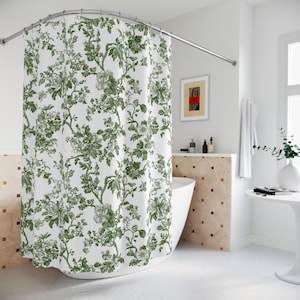 Elegant Floral Shower Curtain, Green Botanical Bathroom Decor, Vintage Style, Nature-Inspired Gift, Spring Home Refresh