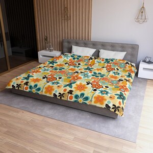 Vintage Floral Microfiber Duvet Cover, Bohemian Bedding Set, Colorful Bedroom Decor, Gift for Her, Home Style Accent