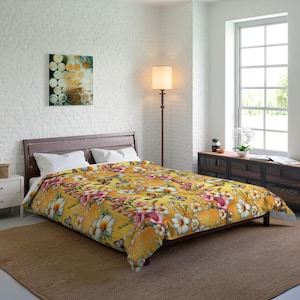 Bright Floral Comforter | Cozy Butterfly Bedding for Spring | Bloom Decor, Home Gift, Floral Blanket, Relaxation, Nature Inspired Home