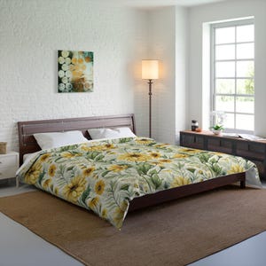 Sunflower Comforter, Floral Bedding, Cozy Duvet Cover, Yellow Flower Bedroom Decor, Home Textiles