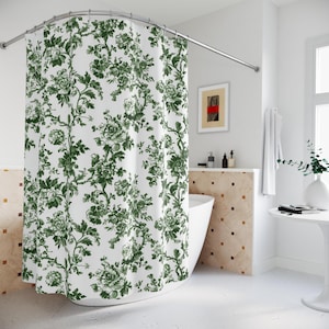 Green Toile Elegant Shower Curtain - Vintage Bathroom Decor, Floral Pattern Bath Curtain, Chic Home Accents, Bathroom Makeover, Botanical