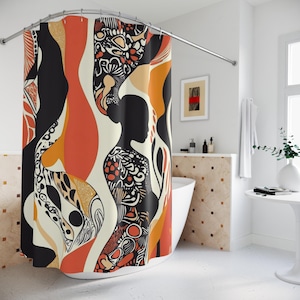 Artistic Shower Curtain with Abstract Female Silhouette, Bohemian Decor, Bathroom Accessory, Unique Gift for Her, Home Decor