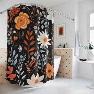 Boho Floral Shower Curtain, Bohemian Bathroom Decor, Hippie Style Bath Curtain, Flower Pattern Home Accessories, Modern Farmhouse Shower