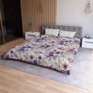 Floral Microfiber Duvet Cover - Cozy Home Bedding, Spring Decor, Bedroom Makeover, Gift for Her, Cottagecore Style