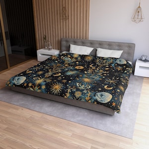 Himmlische Mikrofaser Bettbezug - Boho Schlafzimmer Dekor, Sternennacht Tröster, Astrologie Heimtextilien, kosmische Bettwäsche