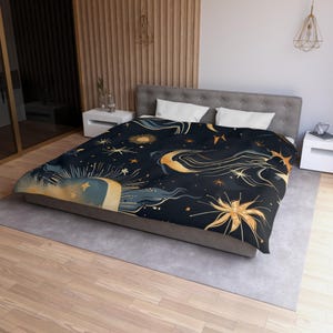 Himmlischer Bettbezug, Sternennacht Bettwäsche Set, Galaxy Thema Schlafzimmer Dekor, Mond und Sterne Tröster, Weltraum Kunst Tagesdecke, Cosmic