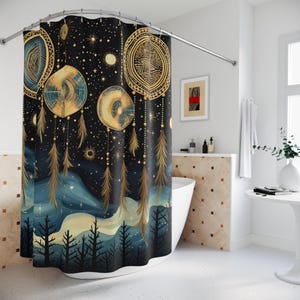 Cosmic Dreamcatcher Shower Curtain - Celestial Bathroom Decor, Starry Night Shower Curtain, Gift for Astrology Lovers, Bohemian Home