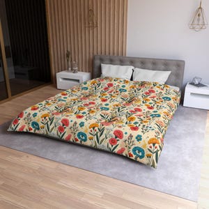 Floral Microfiber Duvet Cover, Cozy Bedding, Boho Home Decor, Gift for Her, Spring Bedroom Makeover, Floral Pattern