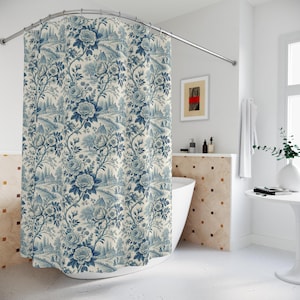 Vintage Blumen Duschvorhang, elegantes Badezimmer Dekor, Blau und Weiß Design, Home Makeover, Geschenk für Sie, Urlaub Dekor Ideen
