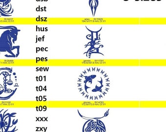 Zodiac Signs Bundle Embroidery Designs, All 12 Signs (Digital Download)